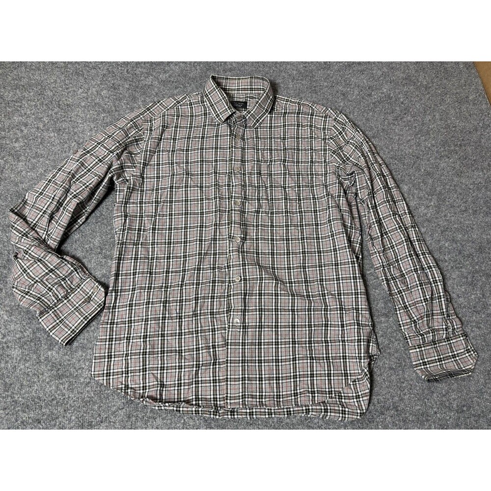 Zara Man Shirt Mens 44 Gray Plaid Long Sleeve Flannel Button-Up Collared Casual